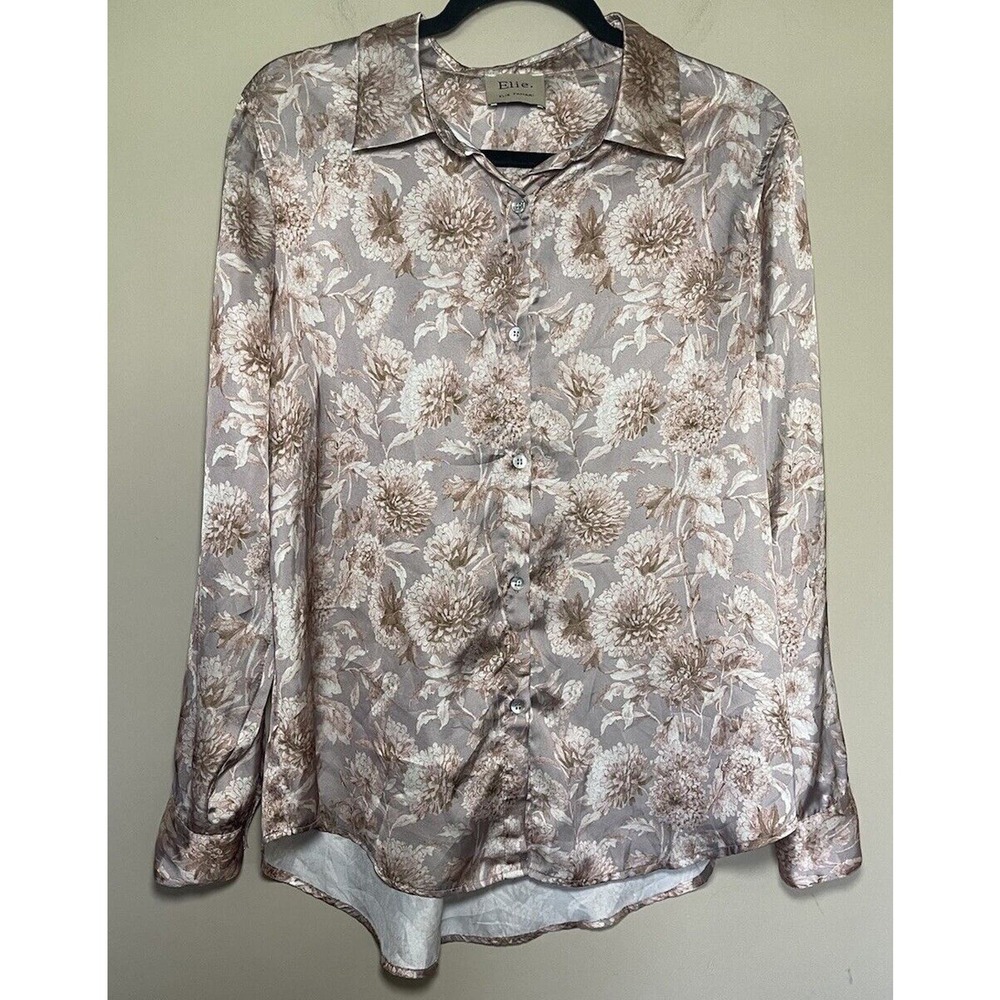 elie tahari Satin Marigold Biege And Purple Shirt Size Large